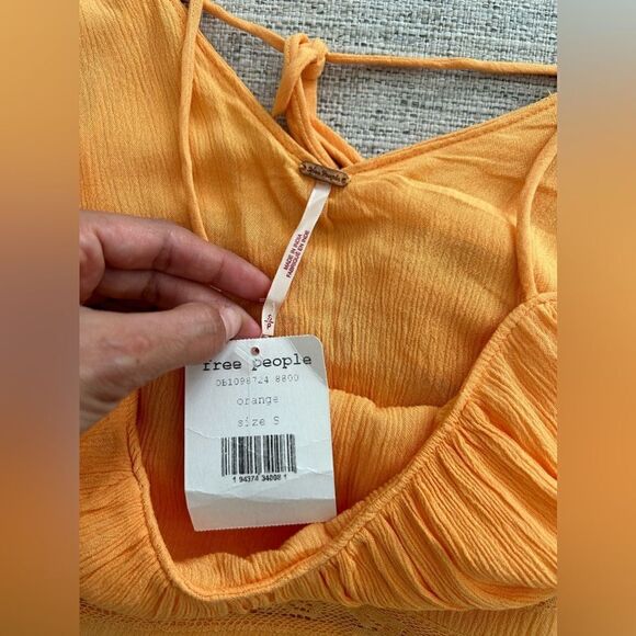NWT Free People Womens Home Again Asymmetric Lace Trim Crop Top Orange Blouse - Picture 5 of 9